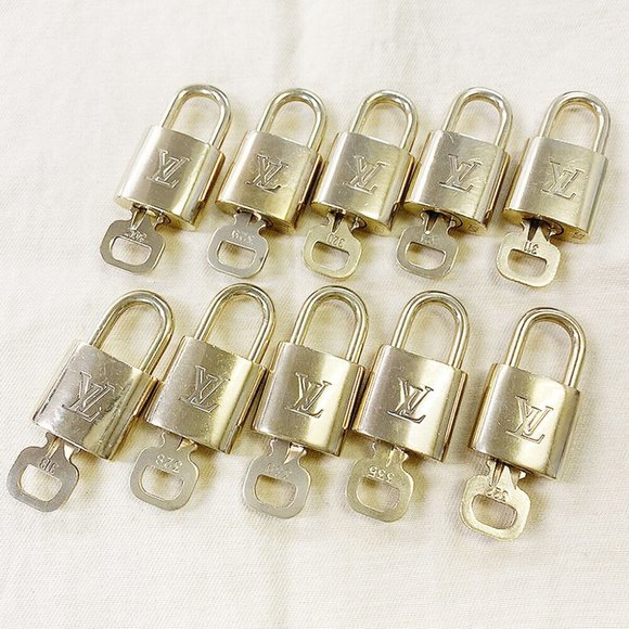 AUTHENTIC LOUIS VUITTON LV 10 SET PADLOCK CADENA KEY BAG CHARM GOLD PLATED FRANC - Picture 2 of 4